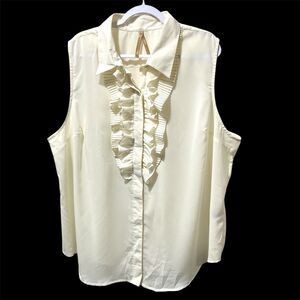 Avenue Premiere Collection Plus Size 26 / 28 Sleeveless White Ruffle Top READ